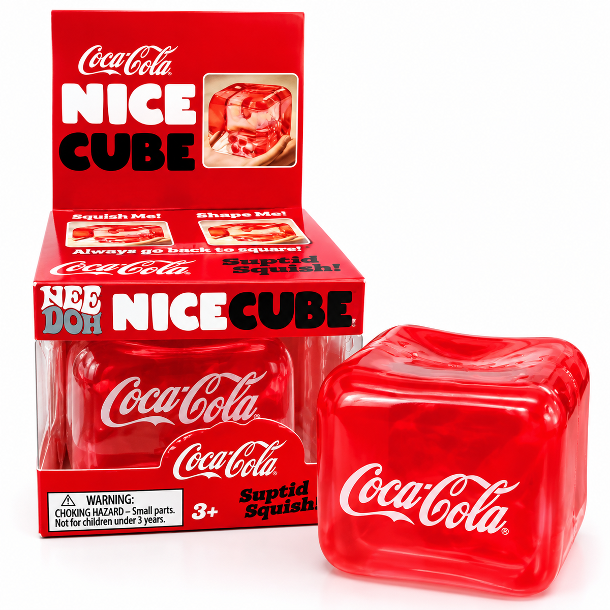 Coca-Cola Nice Cube NeeDoh Suptid Squish! Squishy Fidget Stress Relief Toy – Soft Squeezable Sensory Cube with Coca-Cola Design for Relaxation, Fidget Play, Kids & Adults, 3+ Years