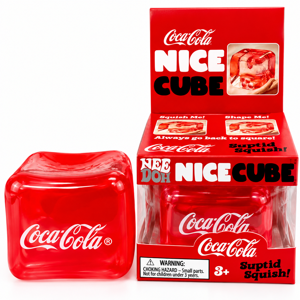 Coca-Cola Nice Cube NeeDoh Suptid Squish! Squishy Fidget Stress Relief Toy – Soft Squeezable Sensory Cube with Coca-Cola Design for Relaxation, Fidget Play, Kids & Adults, 3+ Years