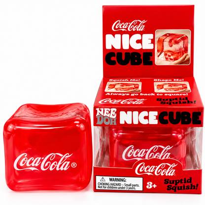 Coca-Cola Nice Cube NeeDoh Suptid Squish! Squishy Fidget Stress Relief Toy – Soft Squeezable Sensory Cube with Coca-Cola Design for Relaxation, Fidget Play, Kids & Adults, 3+ Years