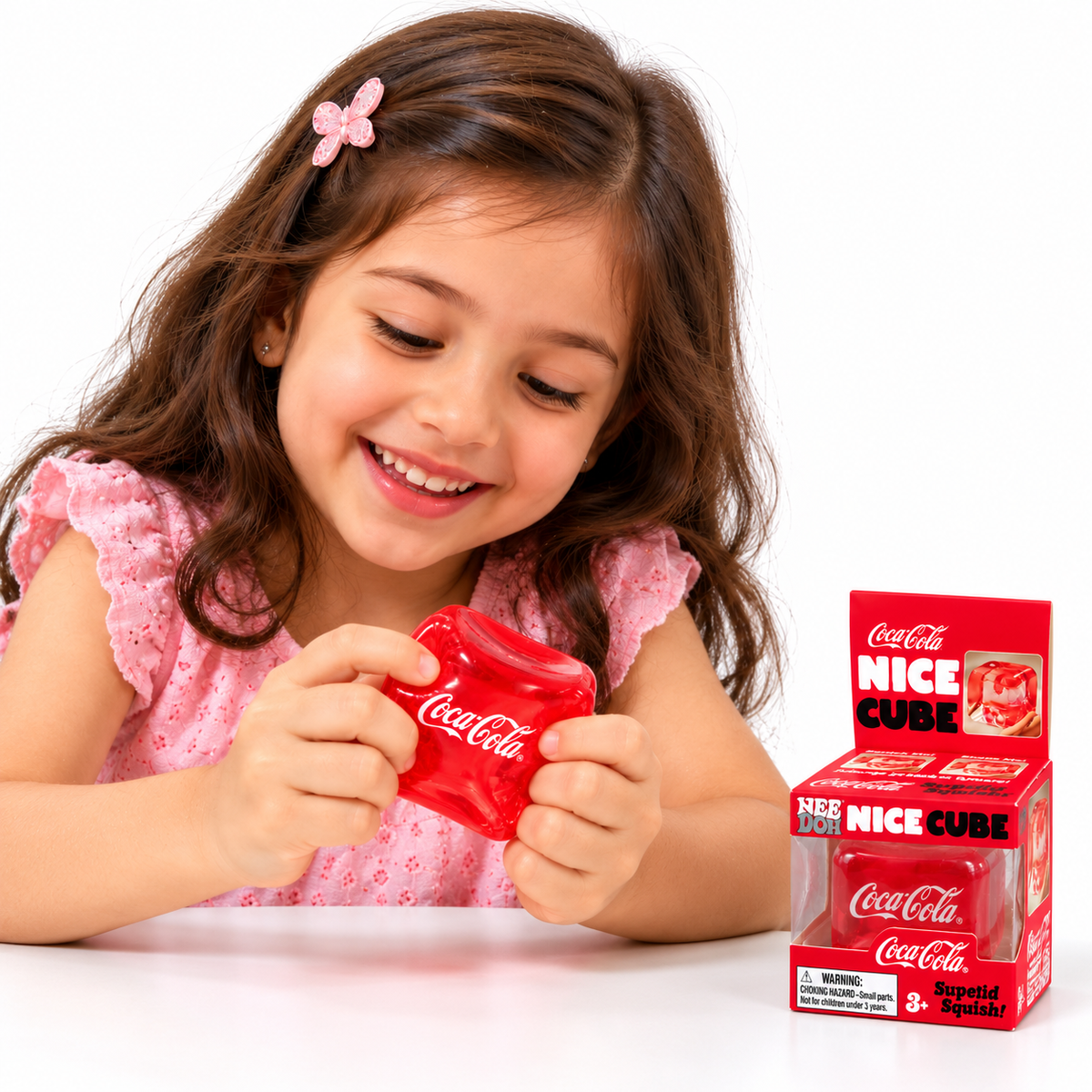 Coca-Cola Nice Cube NeeDoh Suptid Squish! Squishy Fidget Stress Relief Toy – Soft Squeezable Sensory Cube with Coca-Cola Design for Relaxation, Fidget Play, Kids & Adults, 3+ Years