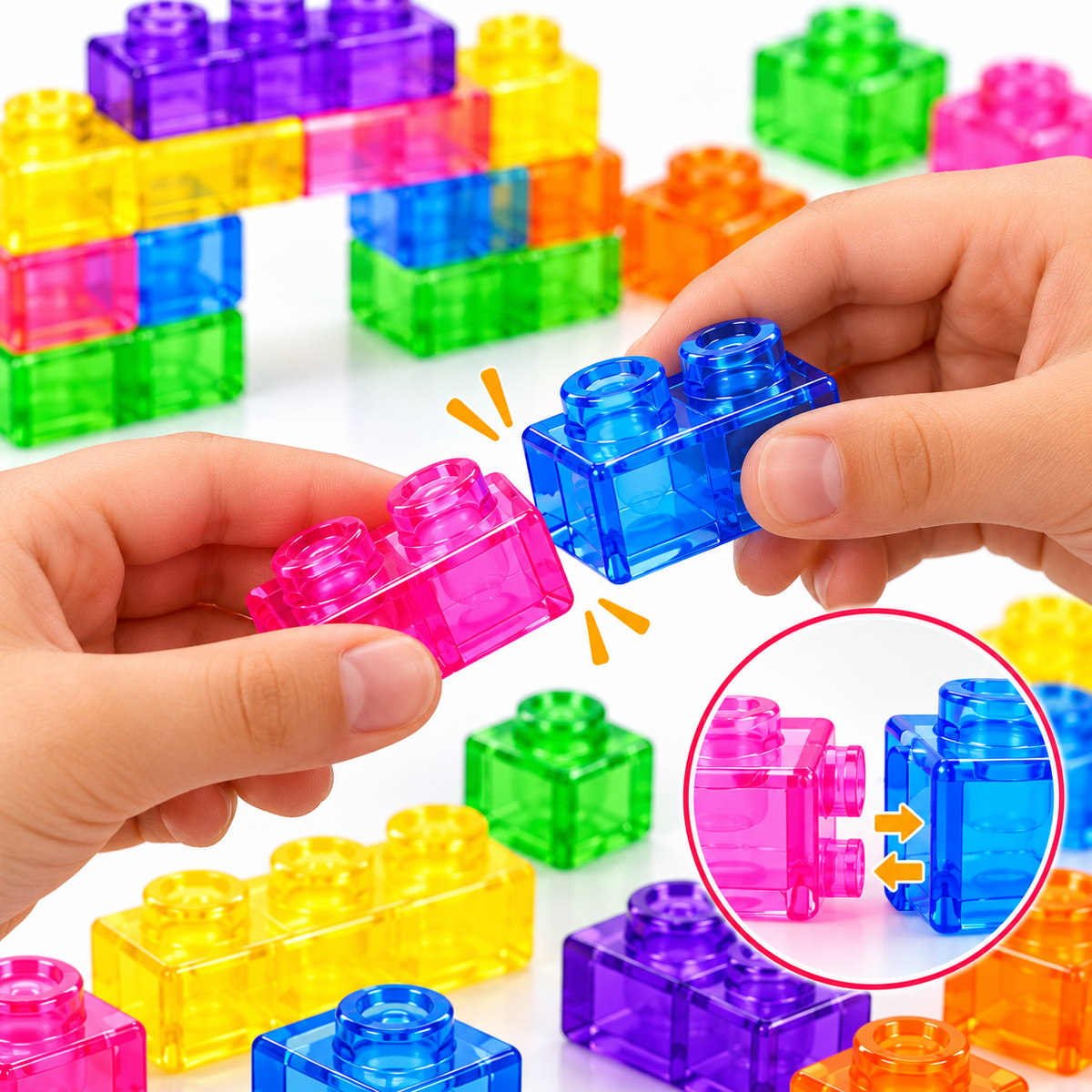 Magic Gummy Bloc 40 Pcs Soft & Flexible Building Blocks for Kids – Squeeze & Stretch Translucent Construction Toy, Creative Educational Building Set for Ages 3+