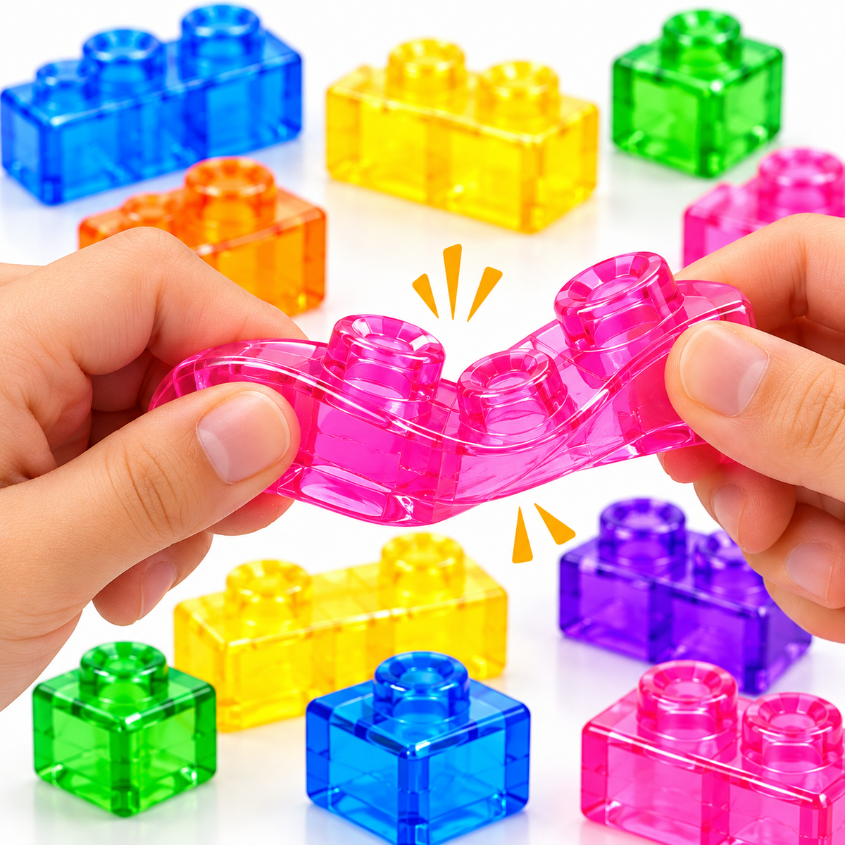 Magic Gummy Bloc 20 Pcs Soft & Flexible Building Blocks for Kids – Squeeze & Stretch Translucent Colourful Construction Blocks, Creative Educational Sensory Building Toy for Boys & Girls Ages 3+