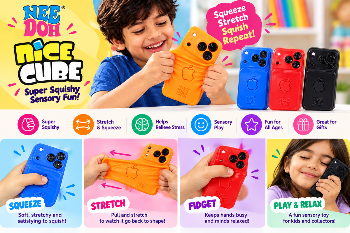 NeeDoh Nice Cube iPhone Style Super Squishy Sensory Fidget Toy – Soft Stretchy Squeeze Stress Relief Phone Toy for Kids, Assorted Colour, Random 1 Pc, Ages 3+ - details 1