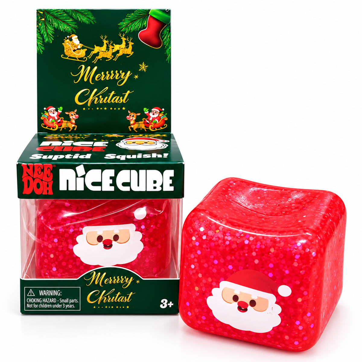 Christmas Nice Cube Squishy Stress Relief Toy for Kids – Santa & Snowman Glitter Sensory Squeeze Fidget Toy, Soft Hand Squishy Christmas Gift – Random Design, 1 Pc