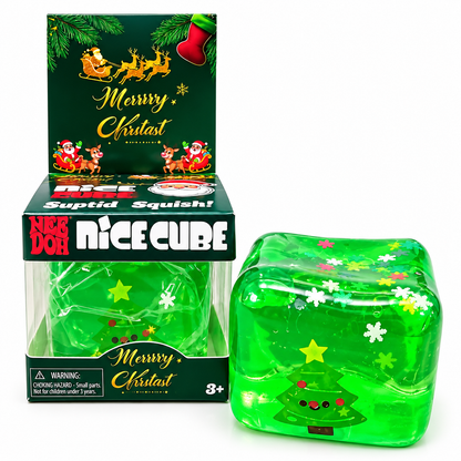 Christmas Nice Cube Squishy Stress Relief Toy for Kids – Santa & Snowman Glitter Sensory Squeeze Fidget Toy, Soft Hand Squishy Christmas Gift – Random Design, 1 Pc