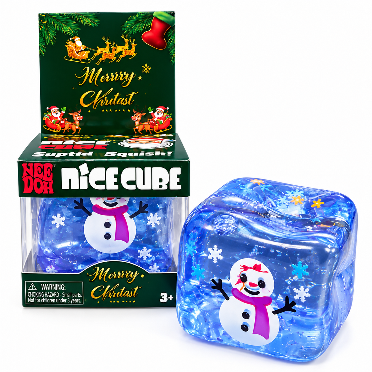 Christmas Nice Cube Squishy Stress Relief Toy for Kids – Santa & Snowman Glitter Sensory Squeeze Fidget Toy, Soft Hand Squishy Christmas Gift – Random Design, 1 Pc