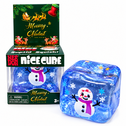 Christmas Nice Cube Squishy Stress Relief Toy for Kids – Santa & Snowman Glitter Sensory Squeeze Fidget Toy, Soft Hand Squishy Christmas Gift – Random Design, 1 Pc