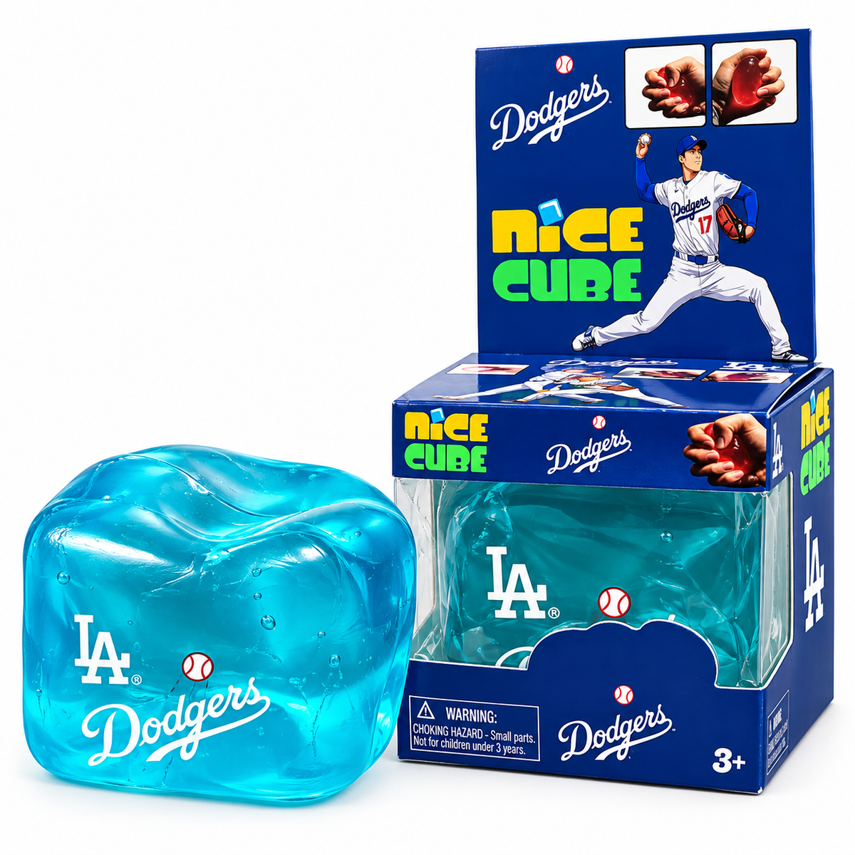 NeeDoh Nice Cube LA Dodgers Blue Squishy Toy | Soft Squeeze Stress Relief Sensory Fidget Toy for Kids & Adults | Baseball Collectible Squish Toy