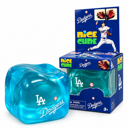 NeeDoh Nice Cube LA Dodgers Blue Squishy Toy | Soft Squeeze Stress Relief Sensory Fidget Toy for Kids & Adults | Baseball Collectible Squish Toy