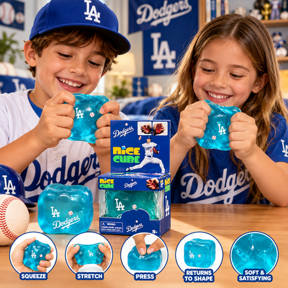 NeeDoh Nice Cube LA Dodgers Blue Squishy Toy | Soft Squeeze Stress Relief Sensory Fidget Toy for Kids & Adults | Baseball Collectible Squish Toy