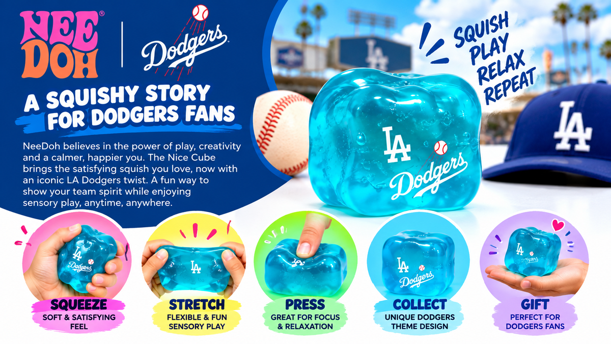 NeeDoh Nice Cube LA Dodgers Blue Squishy Toy | Soft Squeeze Stress Relief Sensory Fidget Toy for Kids & Adults | Baseball Collectible Squish Toy - details 1