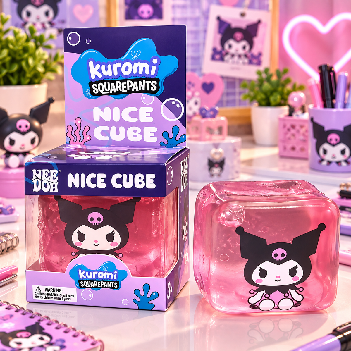 NeeDoh Kuromi SquarePants Nice Cube Squishy Toy | Super Soft Sensory Stress Ball & Squeeze Fidget Toy for Kids & Adults | Assorted Colours, Random 1 Piece