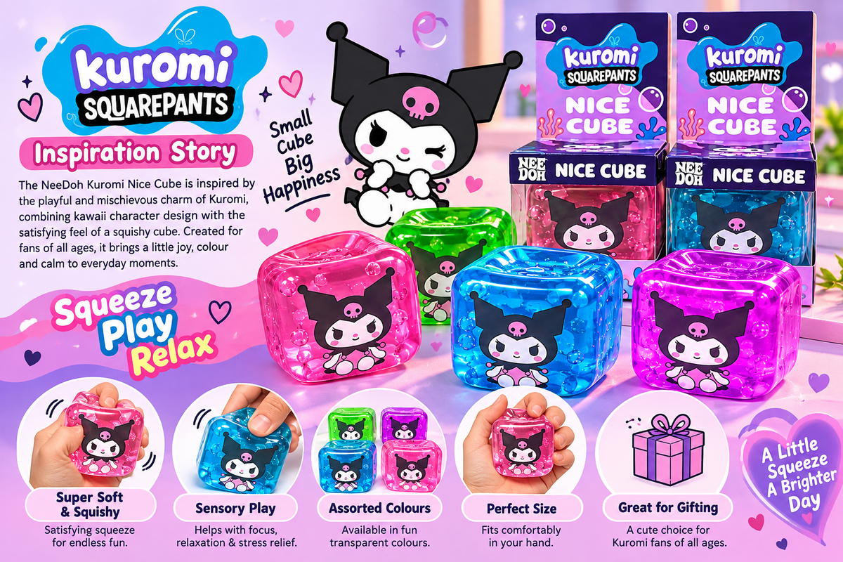 NeeDoh Kuromi SquarePants Nice Cube Squishy Toy | Super Soft Sensory Stress Ball & Squeeze Fidget Toy for Kids & Adults | Assorted Colours, Random 1 Piece - details 1