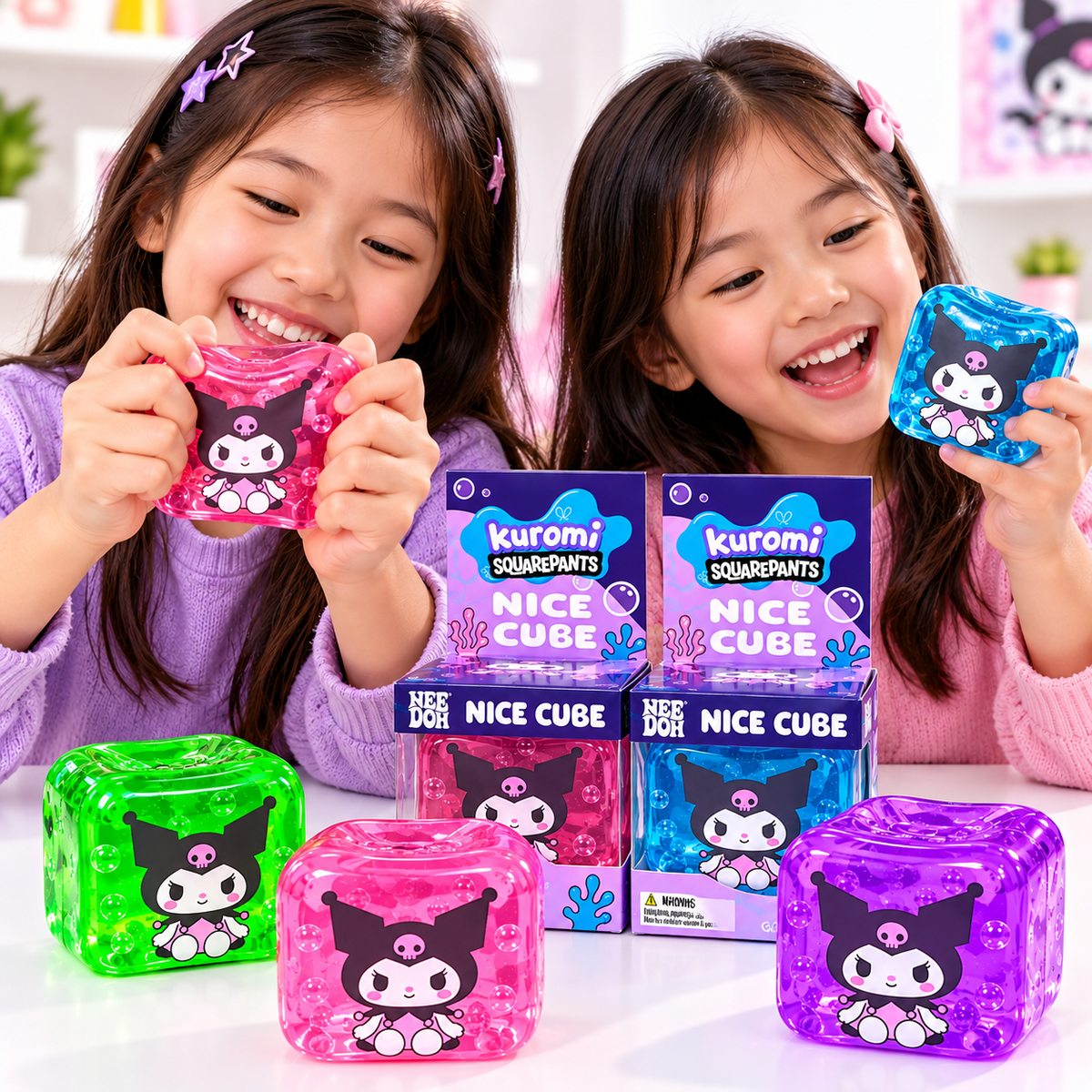 NeeDoh Kuromi SquarePants Nice Cube Squishy Toy | Super Soft Sensory Stress Ball & Squeeze Fidget Toy for Kids & Adults | Assorted Colours, Random 1 Piece