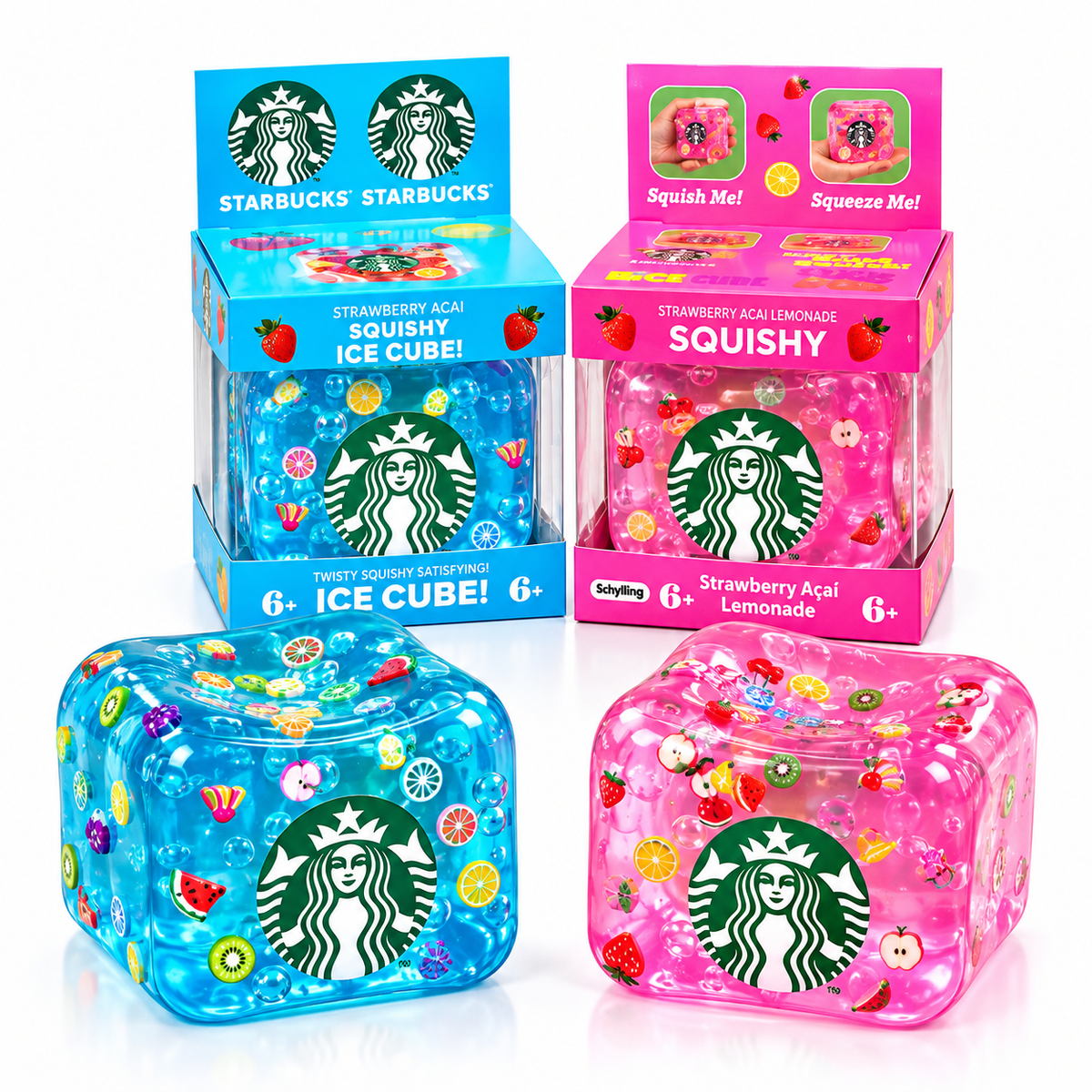 NeeDoh Starbucks Strawberry Açaí Nice Cube Squishy Sensory Stress Toy | Soft Squeeze Fidget Ice Cube for Kids & Adults | Assorted Colours – Random 1 Piece