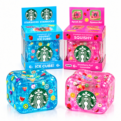 NeeDoh Starbucks Strawberry Açaí Nice Cube Squishy Sensory Stress Toy | Soft Squeeze Fidget Ice Cube for Kids & Adults | Assorted Colours – Random 1 Piece