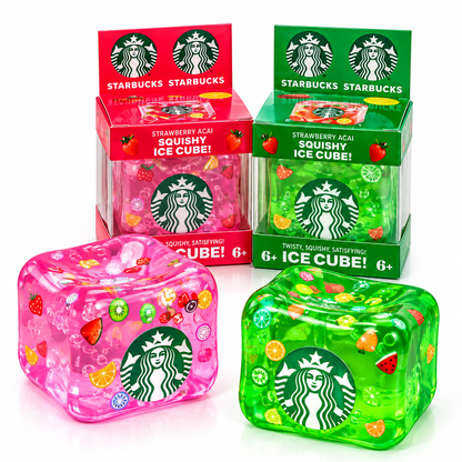 NeeDoh Starbucks Strawberry Açaí Nice Cube Squishy Sensory Stress Toy | Soft Squeeze Fidget Ice Cube for Kids & Adults | Assorted Colours – Random 1 Piece