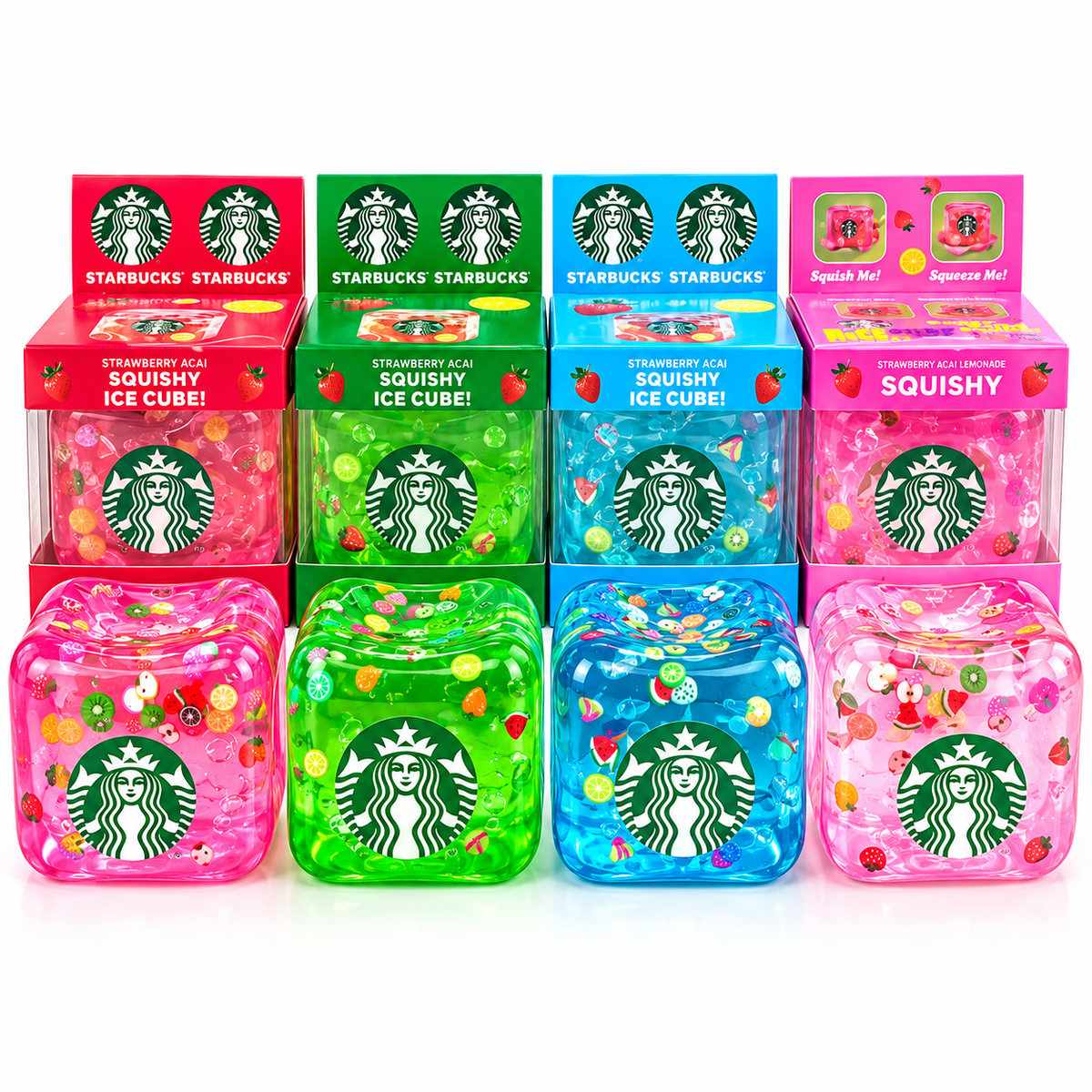 NeeDoh Starbucks Strawberry Açaí Nice Cube Squishy Sensory Stress Toy | Soft Squeeze Fidget Ice Cube for Kids & Adults | Assorted Colours – Random 1 Piece