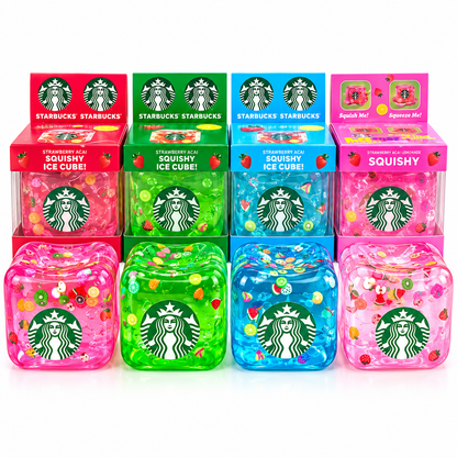 NeeDoh Starbucks Strawberry Açaí Nice Cube Squishy Sensory Stress Toy | Soft Squeeze Fidget Ice Cube for Kids & Adults | Assorted Colours – Random 1 Piece