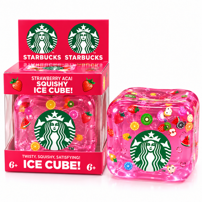NeeDoh Starbucks Strawberry Açaí Nice Cube Squishy Sensory Stress Toy | Soft Squeeze Fidget Ice Cube for Kids & Adults | Assorted Colours – Random 1 Piece