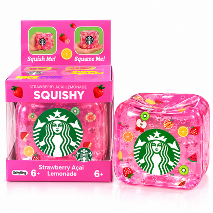 NeeDoh Starbucks Strawberry Açaí Nice Cube Squishy Sensory Stress Toy | Soft Squeeze Fidget Ice Cube for Kids & Adults | Assorted Colours – Random 1 Piece