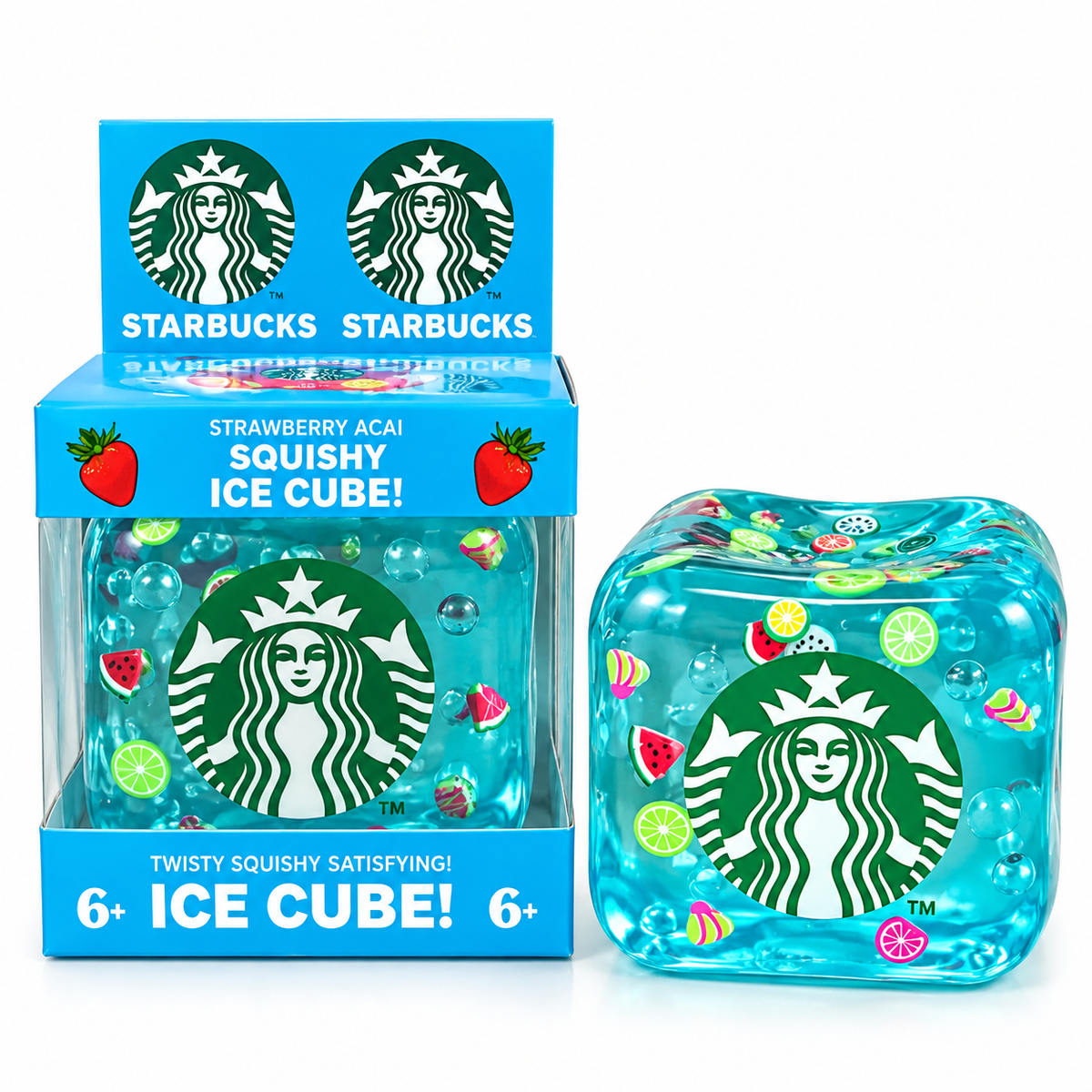 NeeDoh Starbucks Strawberry Açaí Nice Cube Squishy Sensory Stress Toy | Soft Squeeze Fidget Ice Cube for Kids & Adults | Assorted Colours – Random 1 Piece