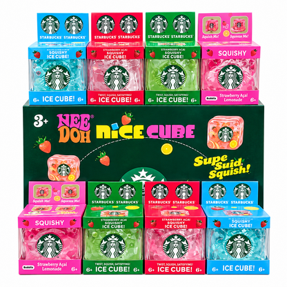 NeeDoh Starbucks Strawberry Açaí Nice Cube Squishy Sensory Stress Toy | Soft Squeeze Fidget Ice Cube for Kids & Adults | Assorted Colours – Random 1 Piece