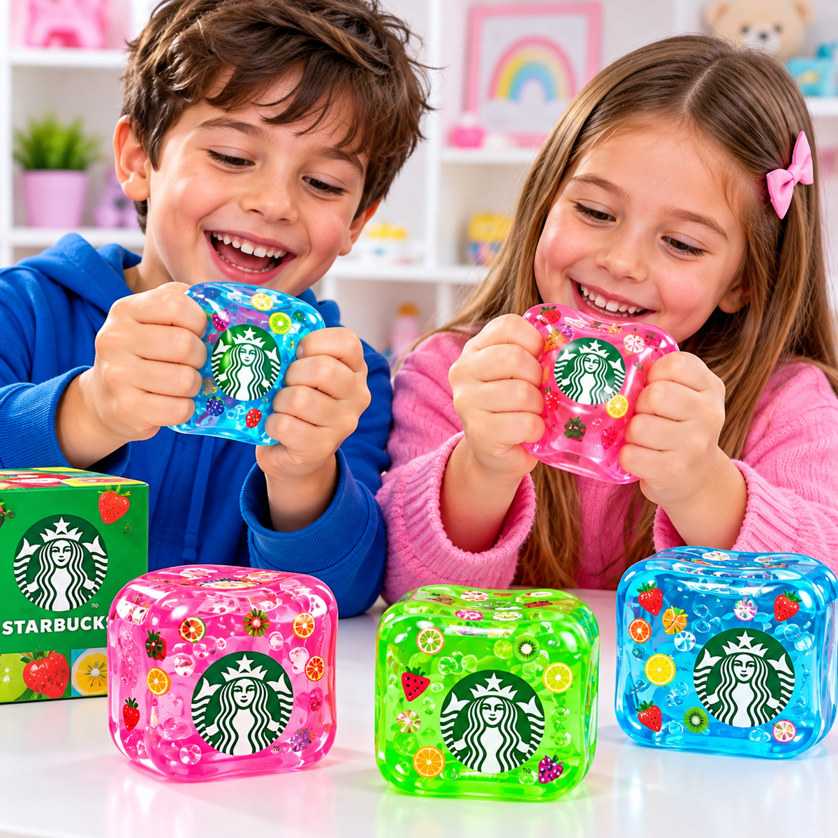NeeDoh Starbucks Strawberry Açaí Nice Cube Squishy Sensory Stress Toy | Soft Squeeze Fidget Ice Cube for Kids & Adults | Assorted Colours – Random 1 Piece