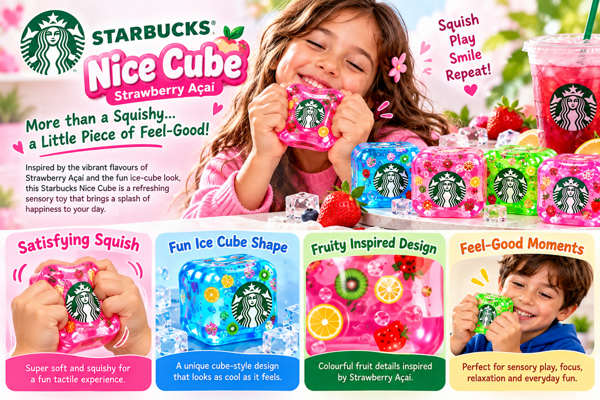 NeeDoh Starbucks Strawberry Açaí Nice Cube Squishy Sensory Stress Toy | Soft Squeeze Fidget Ice Cube for Kids & Adults | Assorted Colours – Random 1 Piece - details 1