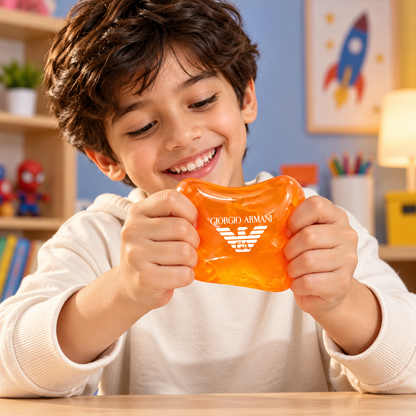 NeeDoh Nice Cube Giorgio Armani Orange Squishy Toy | Soft Squeeze Stress Relief Sensory Fidget Toy for Kids & Adults | Collectible Squish Toy with Premium Designer-Inspired Floral Gift Packaging