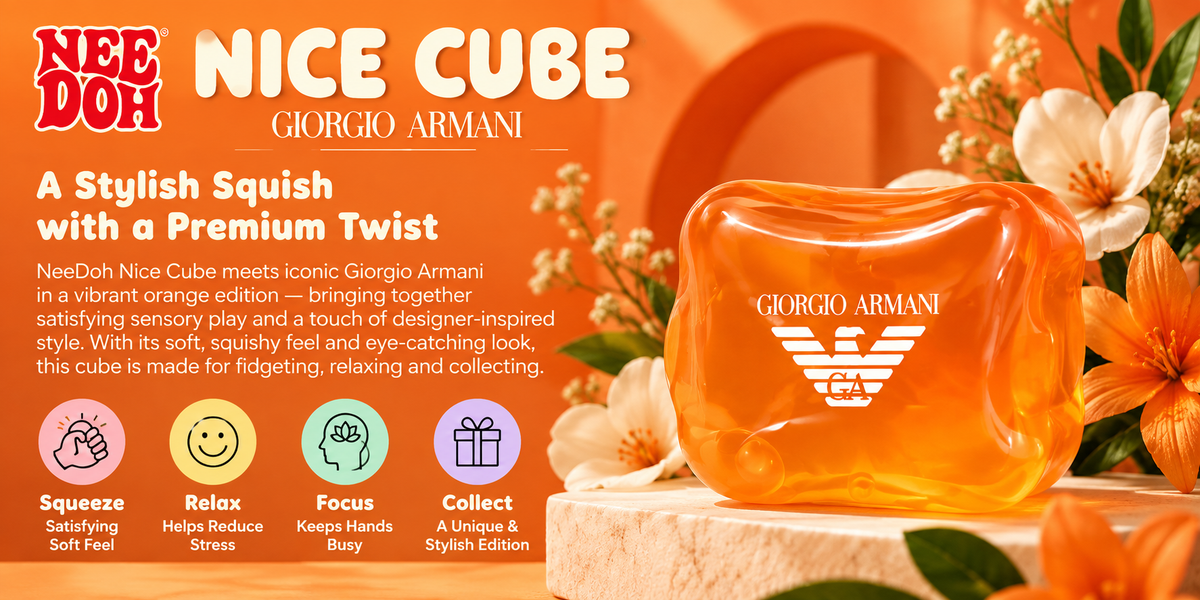 NeeDoh Nice Cube Giorgio Armani Orange Squishy Toy | Soft Squeeze Stress Relief Sensory Fidget Toy for Kids & Adults | Collectible Squish Toy with Premium Designer-Inspired Floral Gift Packaging - details 1