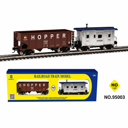 HANFIY 95003 HO Scale 1:87 Railroad Train Model 2-Piece Freight Wagon Set – HF&MX 35720 & Hopper Car, 14+