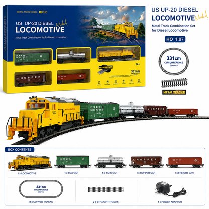 HANFLY 66150 US UP-20 Diesel Locomotive HO 1:87 Electric Train Set with Metal Track