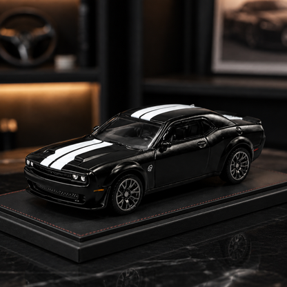 CCA 1:64 2022 Dodge Challenger SRT Jailbreak S21-01 Die-Cast Model Car | Black Muscle Car with White Racing Stripes | Premium Detailed Collectible Miniature Vehicle for Car Enthusiasts & Collectors