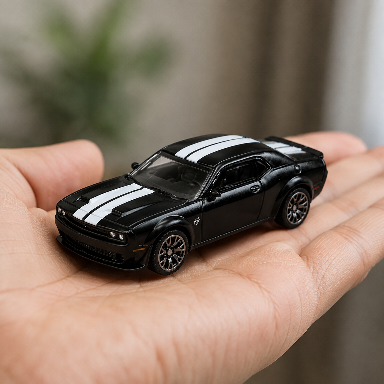 CCA 1:64 2022 Dodge Challenger SRT Jailbreak S21-01 Die-Cast Model Car | Black Muscle Car with White Racing Stripes | Premium Detailed Collectible Miniature Vehicle for Car Enthusiasts & Collectors