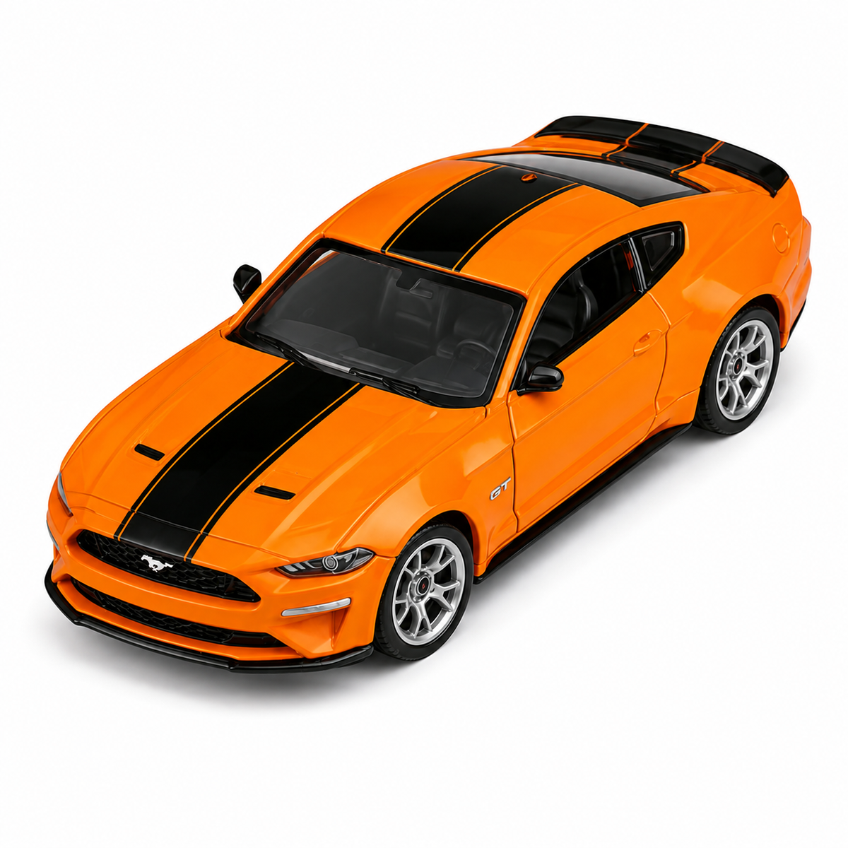 CCA 1:64 Ford Mustang GT S06-03 Orange Die-Cast Model Car | Premium American Muscle Sports Car Miniature Replica with Black Racing Stripes & Detailed Interior | Collectible Scale Car for Mustang Fans & Collectors