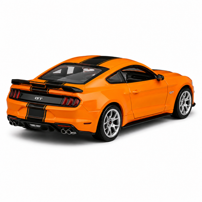 CCA 1:64 Ford Mustang GT S06-03 Orange Die-Cast Model Car | Premium American Muscle Sports Car Miniature Replica with Black Racing Stripes & Detailed Interior | Collectible Scale Car for Mustang Fans & Collectors