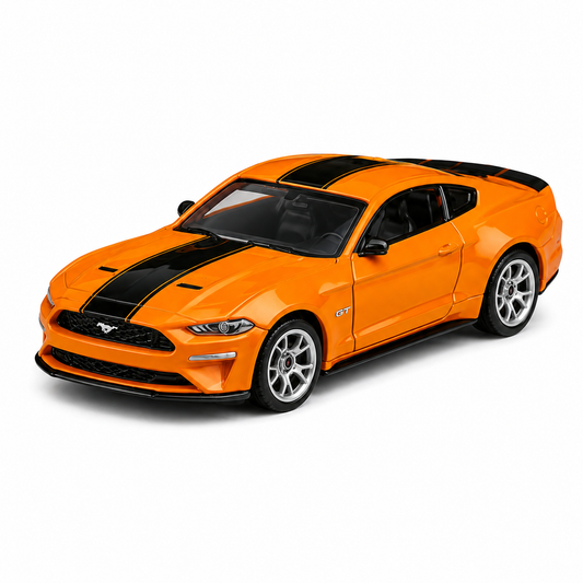 CCA 1:64 Ford Mustang GT S06-03 Orange Die-Cast Model Car | Premium American Muscle Sports Car Miniature Replica with Black Racing Stripes & Detailed Interior | Collectible Scale Car for Mustang Fans & Collectors