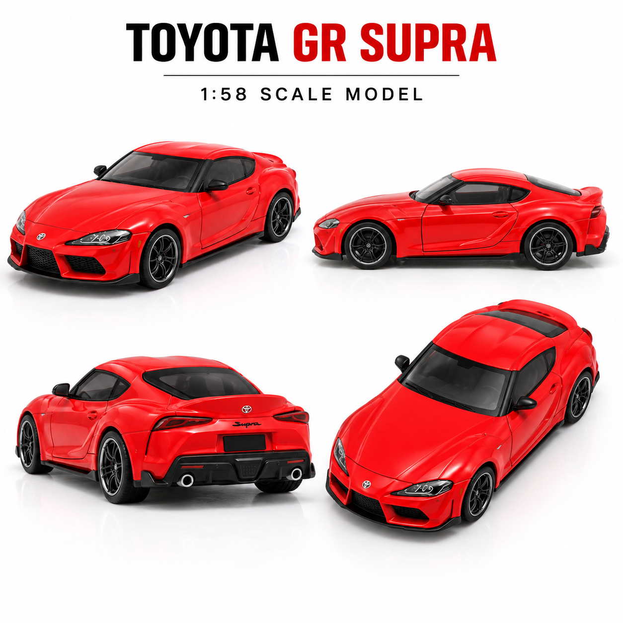 CCA 1:58 Toyota GR Supra S14-02 Die-Cast Model Car | Red Sports Car with Detailed Interior, Realistic Body & Alloy-Style Wheels | Premium Collectible Miniature for Toyota & Die-Cast Car Collectors