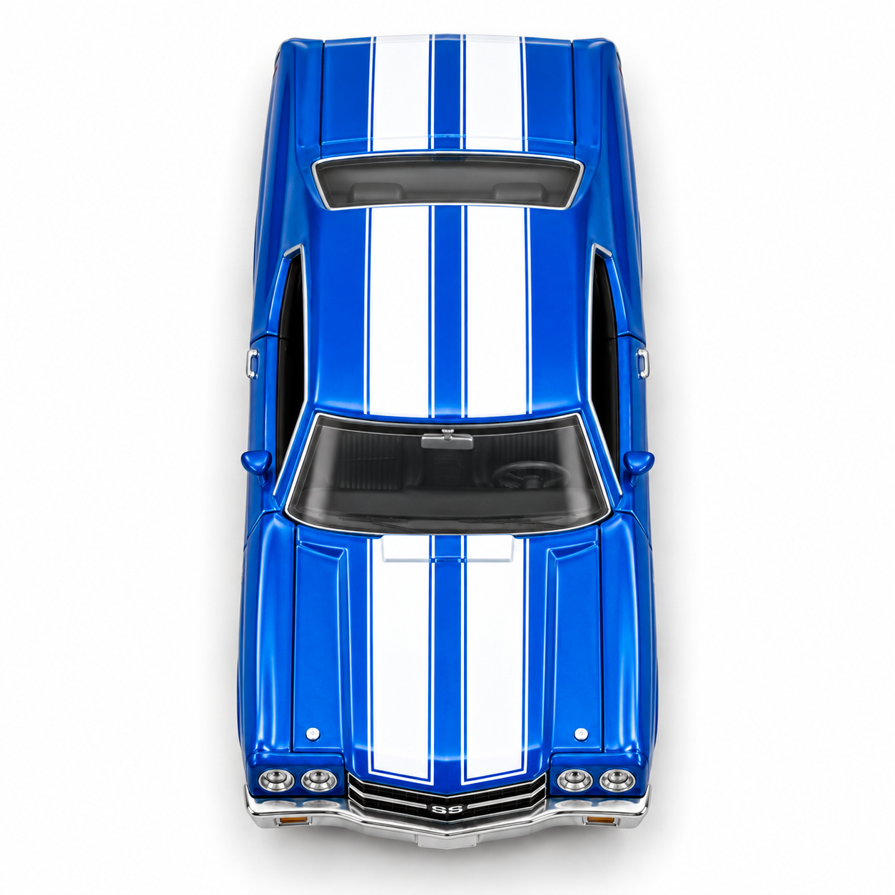 CCA 1:66 Chevrolet Chevelle 454 (1970) L06-01 Die-Cast Model Car | Blue Classic American Muscle Car with White Racing Stripes, Detailed Interior & Chrome-Style Wheels | Premium Collectible Miniature