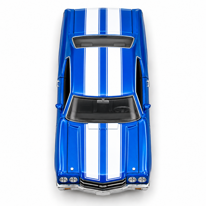 CCA 1:66 Chevrolet Chevelle 454 (1970) L06-01 Die-Cast Model Car | Blue Classic American Muscle Car with White Racing Stripes, Detailed Interior & Chrome-Style Wheels | Premium Collectible Miniature
