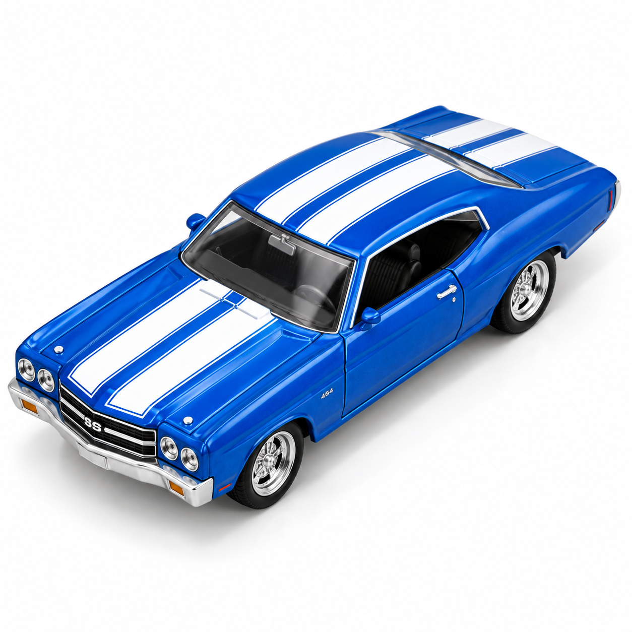 CCA 1:66 Chevrolet Chevelle 454 (1970) L06-01 Die-Cast Model Car | Blue Classic American Muscle Car with White Racing Stripes, Detailed Interior & Chrome-Style Wheels | Premium Collectible Miniature