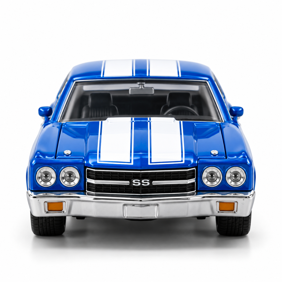 CCA 1:66 Chevrolet Chevelle 454 (1970) L06-01 Die-Cast Model Car | Blue Classic American Muscle Car with White Racing Stripes, Detailed Interior & Chrome-Style Wheels | Premium Collectible Miniature
