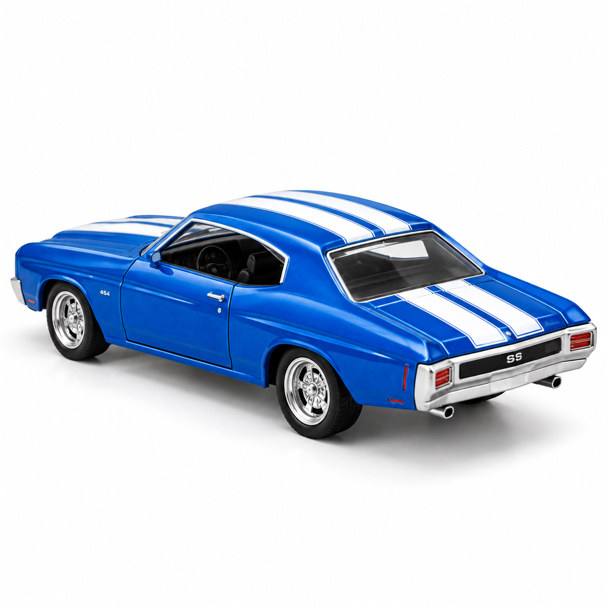 CCA 1:66 Chevrolet Chevelle 454 (1970) L06-01 Die-Cast Model Car | Blue Classic American Muscle Car with White Racing Stripes, Detailed Interior & Chrome-Style Wheels | Premium Collectible Miniature