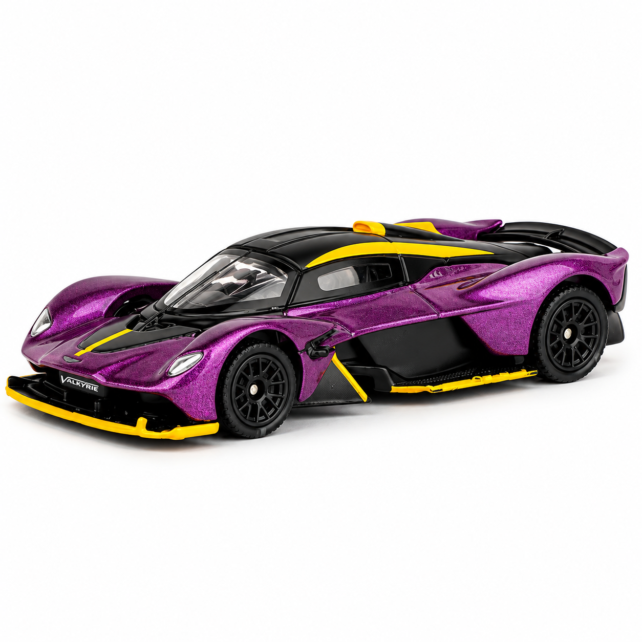 CCA 1:64 Aston Martin Valkyrie 2024 S28-02 Die-Cast Model Car | Purple Hypercar with Black & Yellow Accents, Detailed Interior & Sport Wheels | Premium Collectible Miniature Car