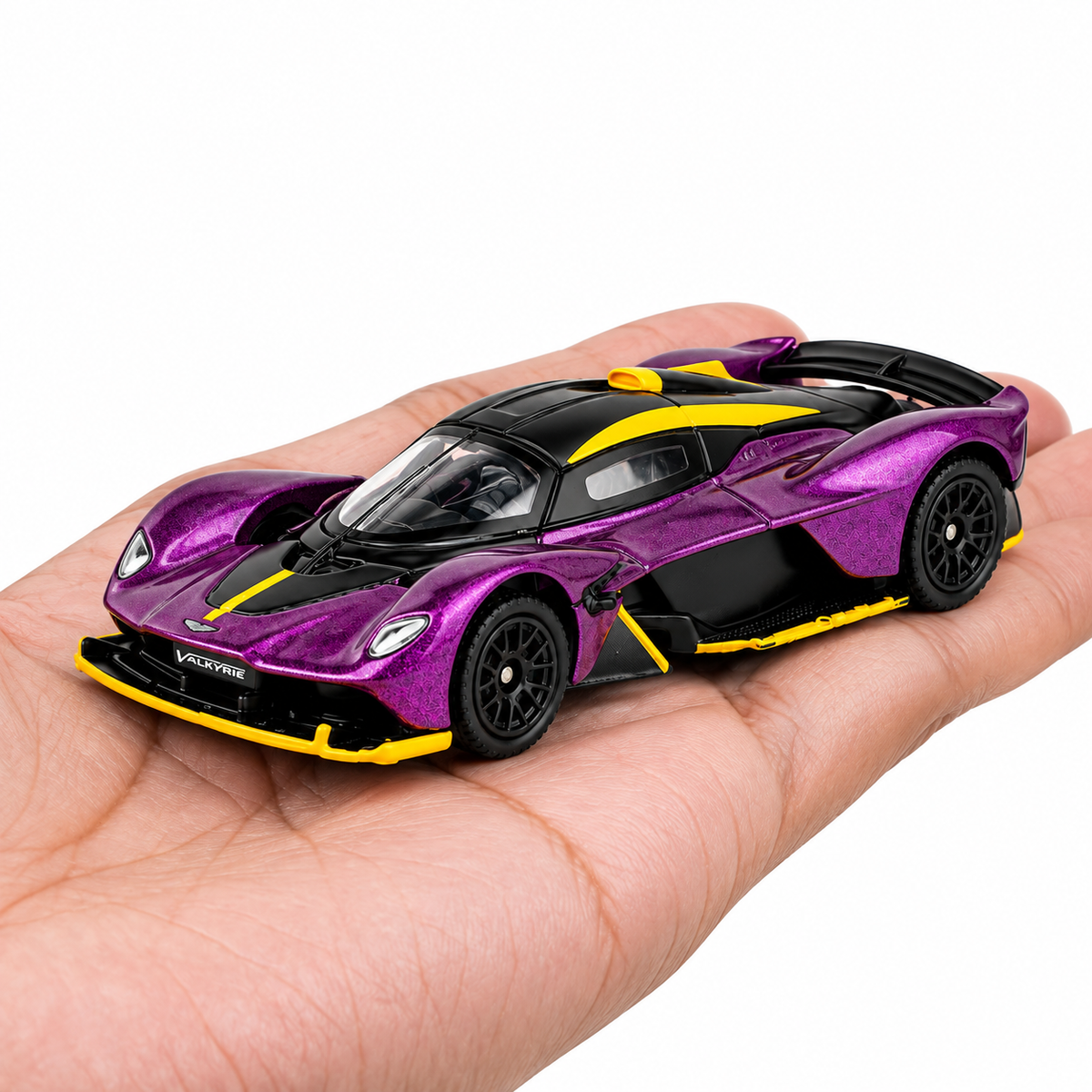 CCA 1:64 Aston Martin Valkyrie 2024 S28-02 Die-Cast Model Car | Purple Hypercar with Black & Yellow Accents, Detailed Interior & Sport Wheels | Premium Collectible Miniature Car