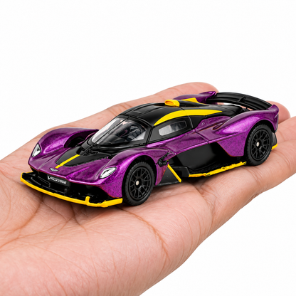CCA 1:64 Aston Martin Valkyrie 2024 S28-02 Die-Cast Model Car | Purple Hypercar with Black & Yellow Accents, Detailed Interior & Sport Wheels | Premium Collectible Miniature Car