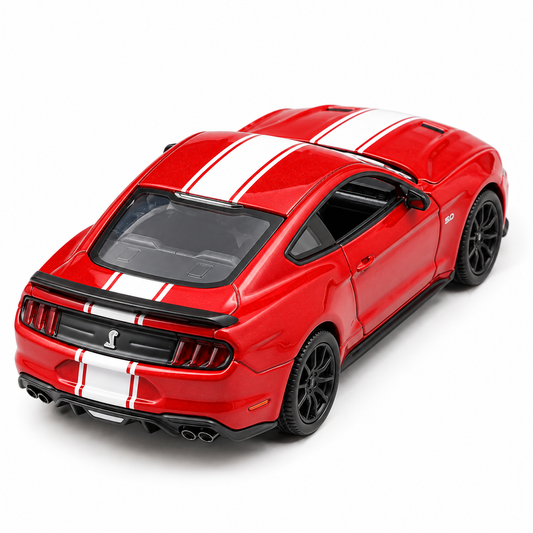 CCA 1:64 Ford Mustang GT S06-02 Die-Cast Model Car | Red American Muscle Car with White Racing Stripes, Detailed Interior & Silver Sport Wheels | Premium Collectible Miniature