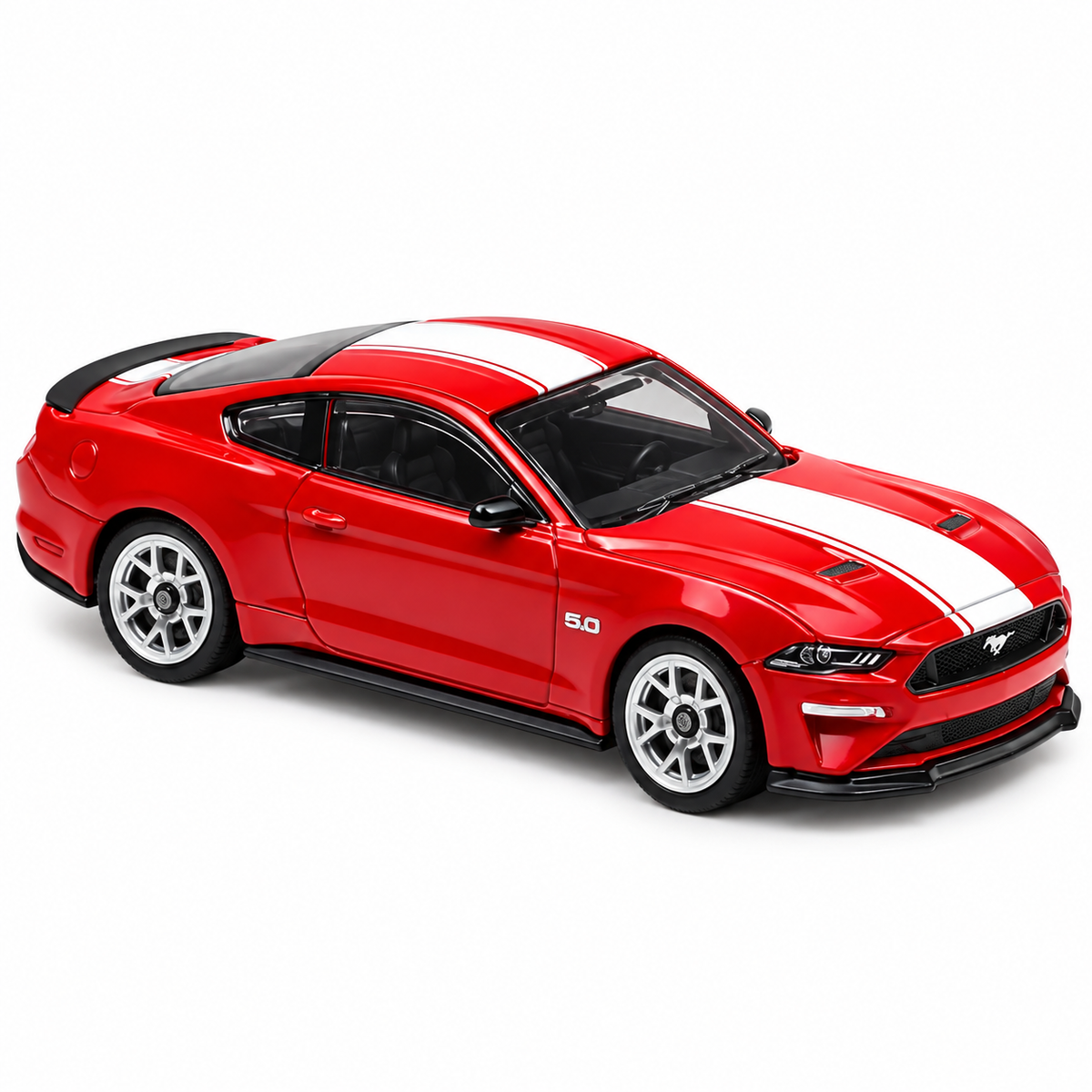 CCA 1:64 Ford Mustang GT S06-02 Die-Cast Model Car | Red American Muscle Car with White Racing Stripes, Detailed Interior & Silver Sport Wheels | Premium Collectible Miniature