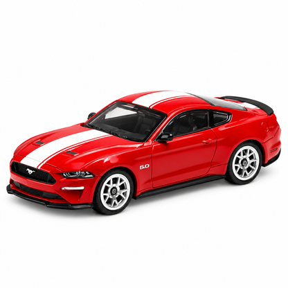 CCA 1:64 Ford Mustang GT S06-02 Die-Cast Model Car | Red American Muscle Car with White Racing Stripes, Detailed Interior & Silver Sport Wheels | Premium Collectible Miniature
